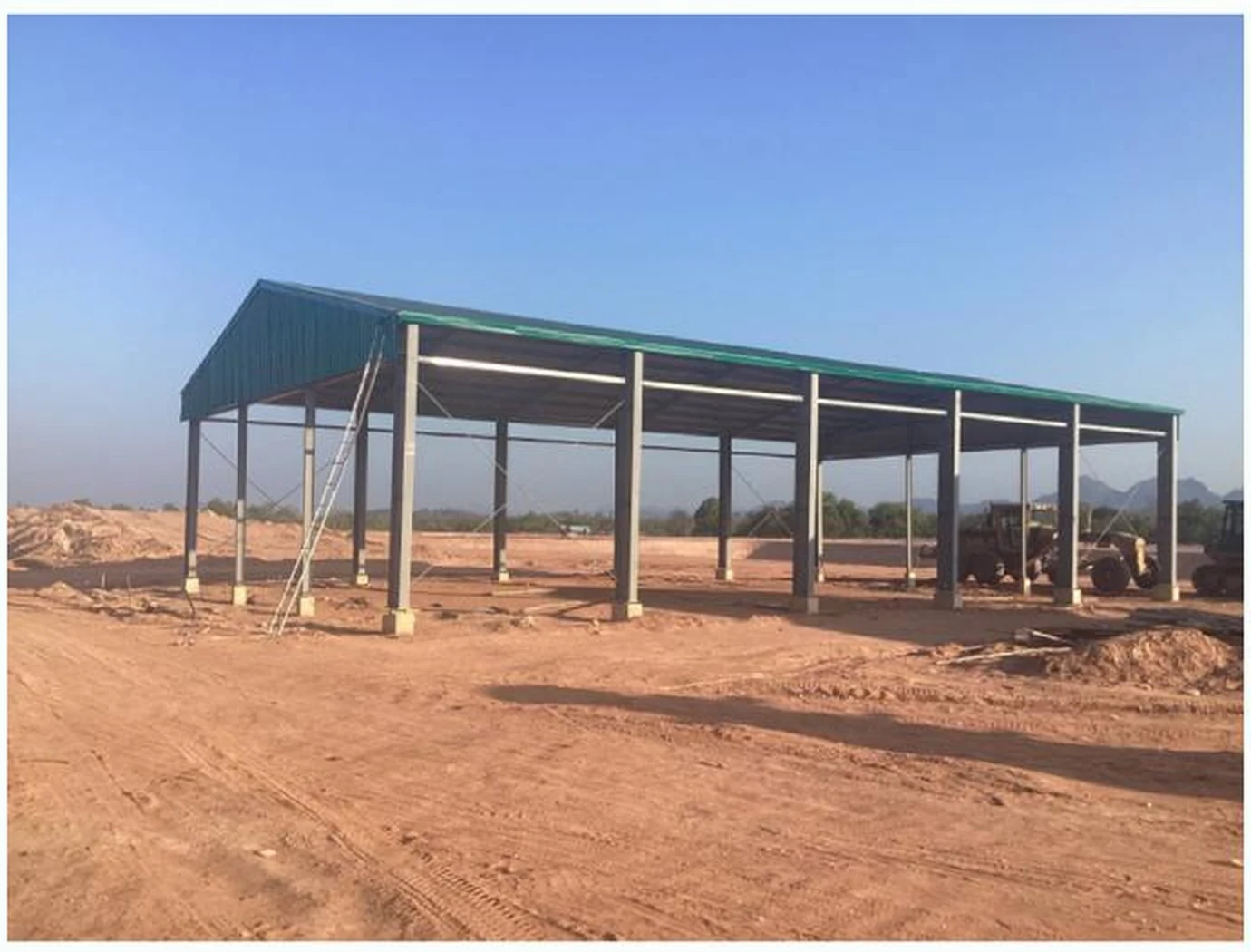 Steel warehouse frame under construction