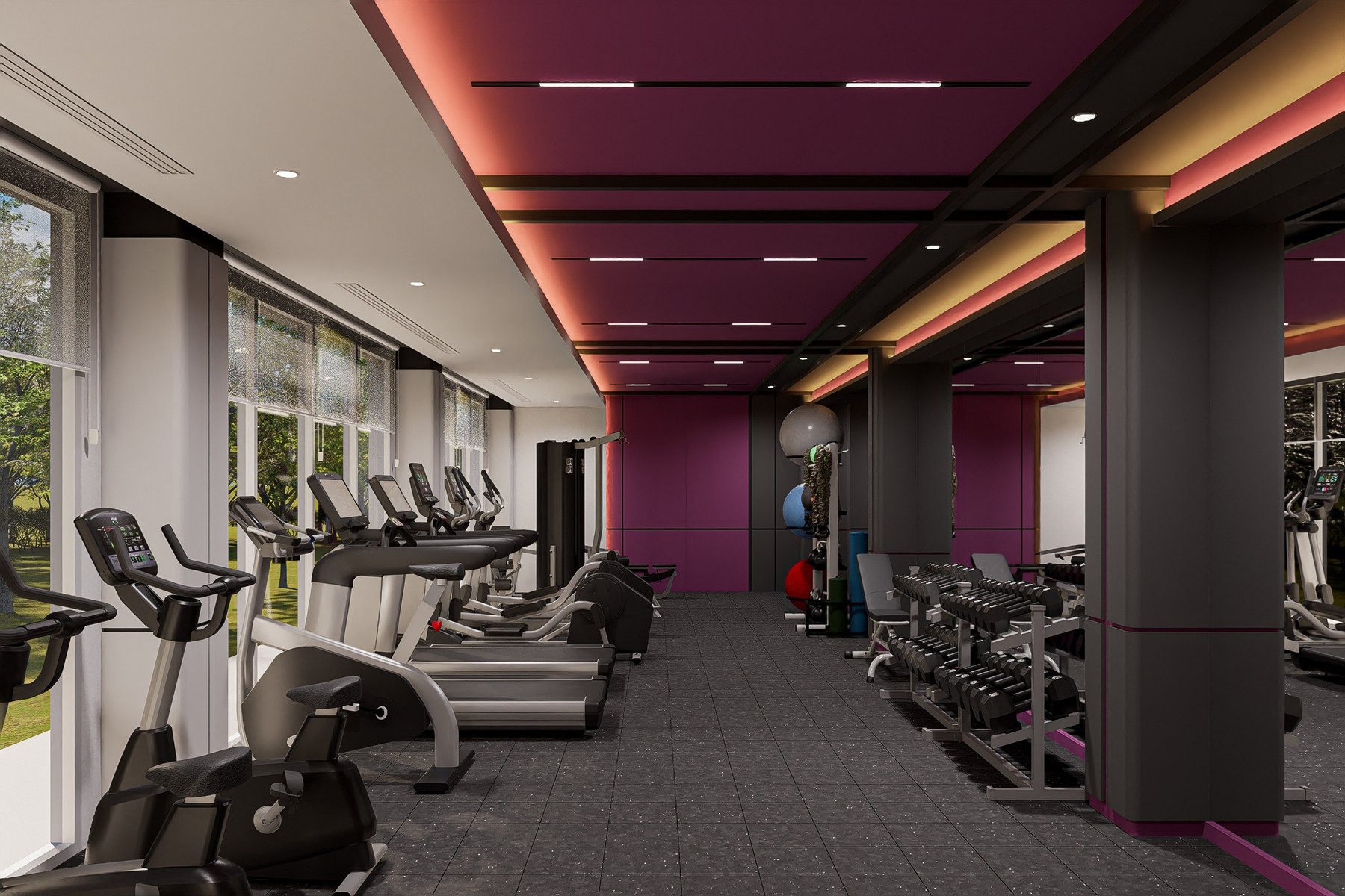 Purple Power concept across the fitness training floor