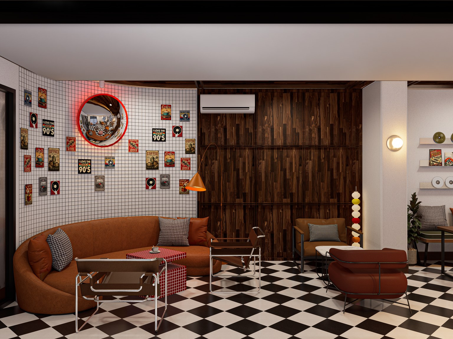 HECC option two lounge with dark timber and graphic art
