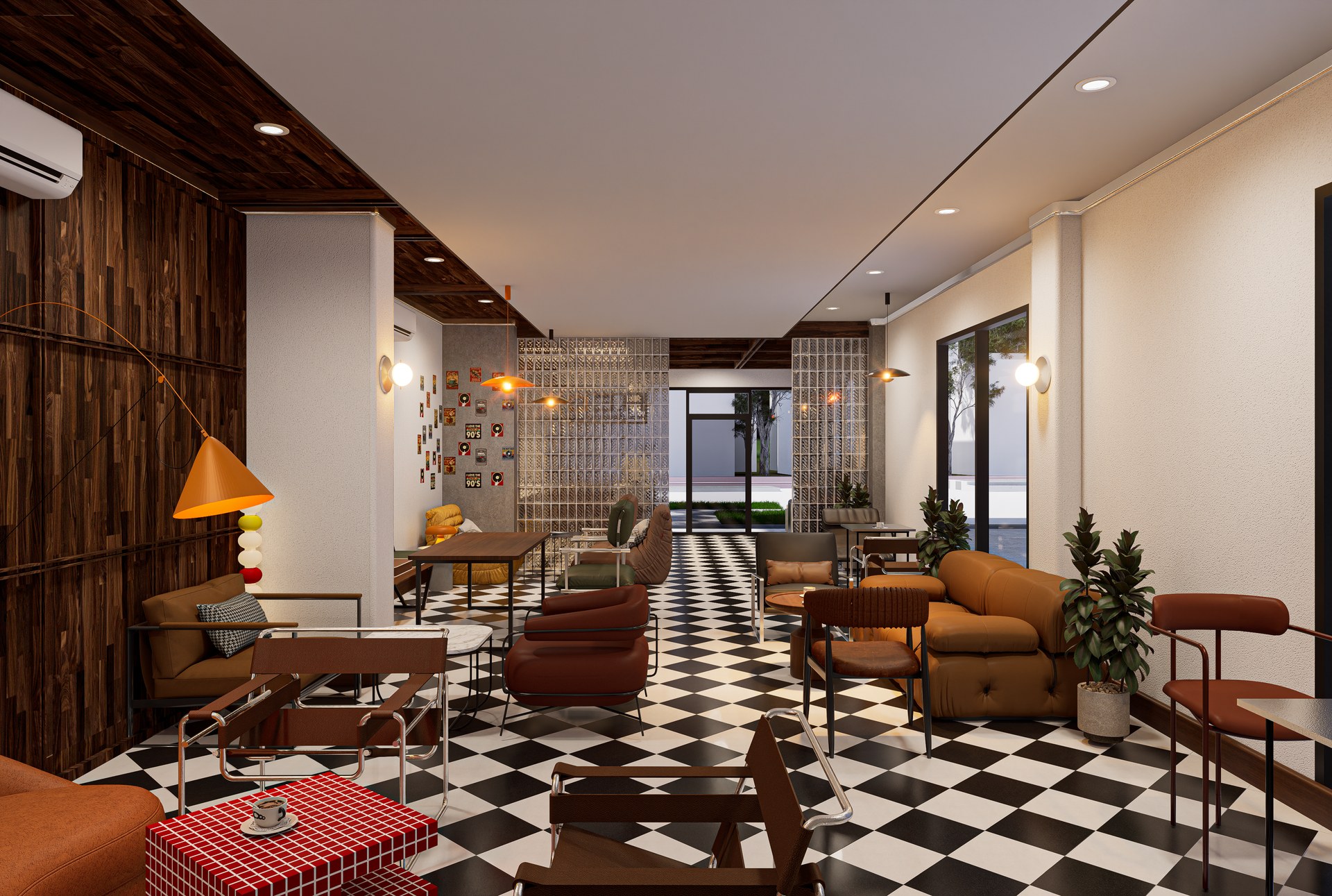 HECC option two with checkerboard floor and vintage furniture