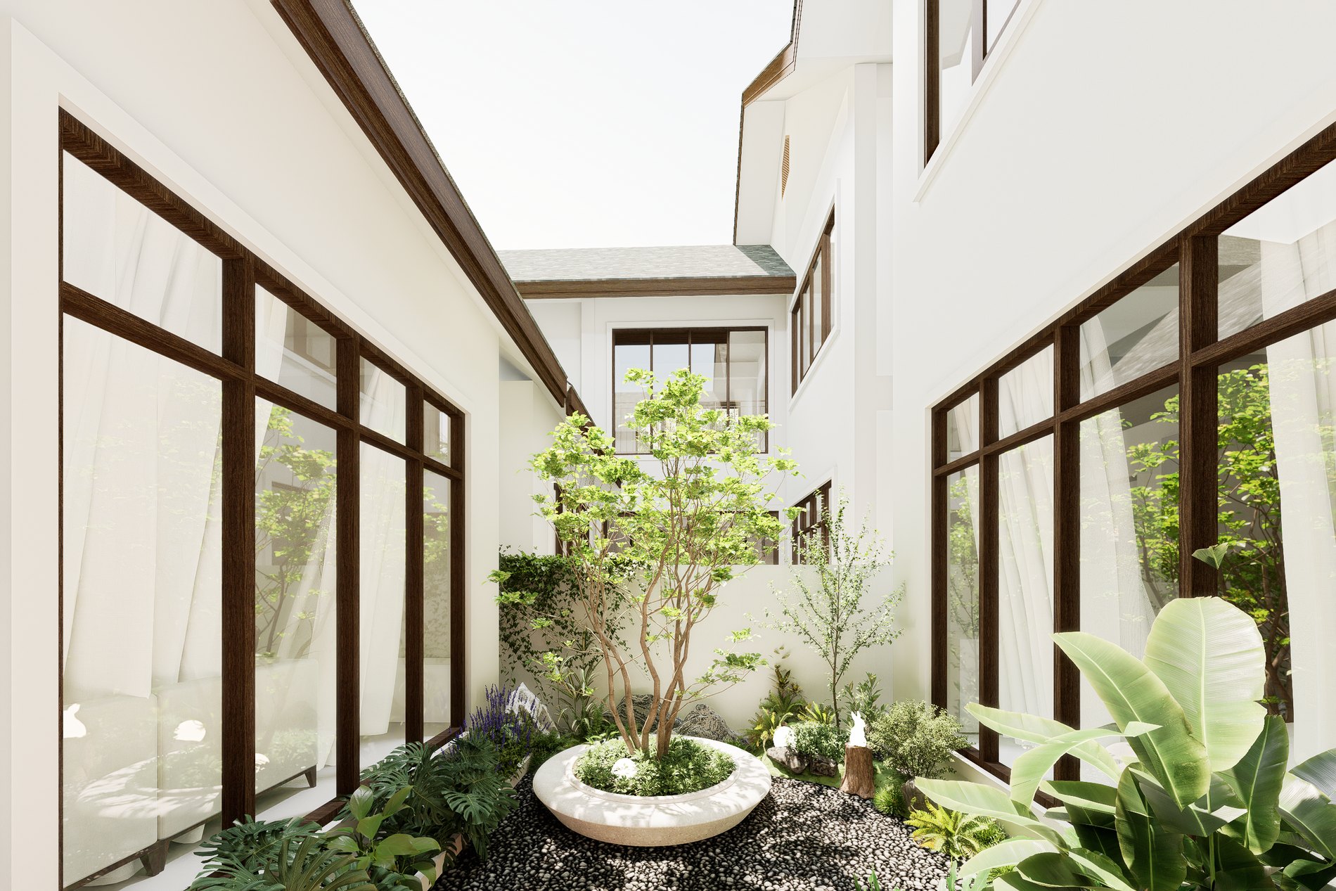 Central planted courtyard bringing daylight into the Twin House