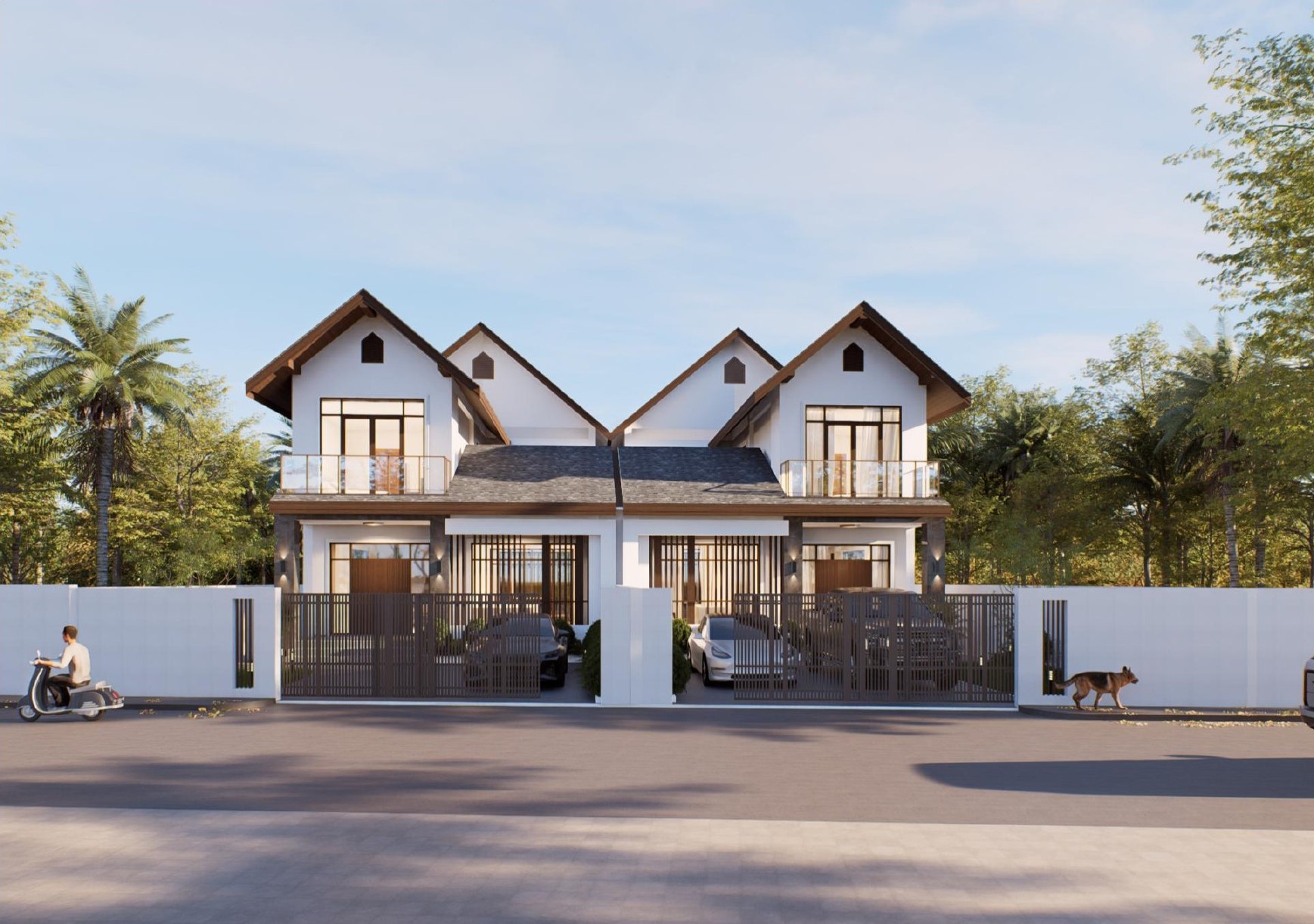 Symmetrical street elevation of the Twin House