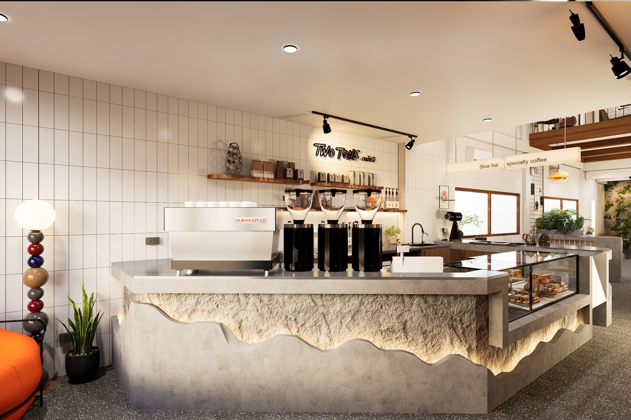 Sculpted service counter and display at Twotone Cafe 2